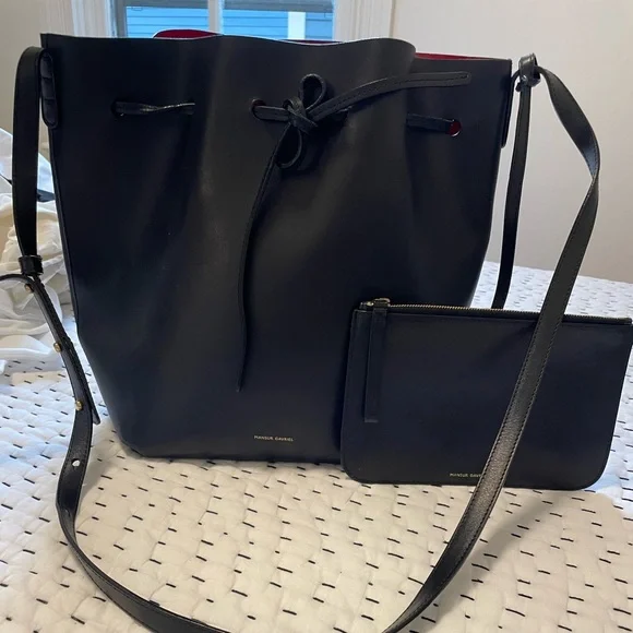 Mansur Gavriel large black bucket bag with red interior. - Picture 1 of 8